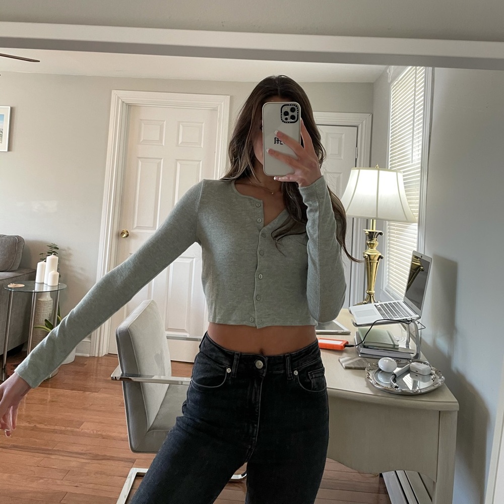 Green Zara Cropped Cardigan